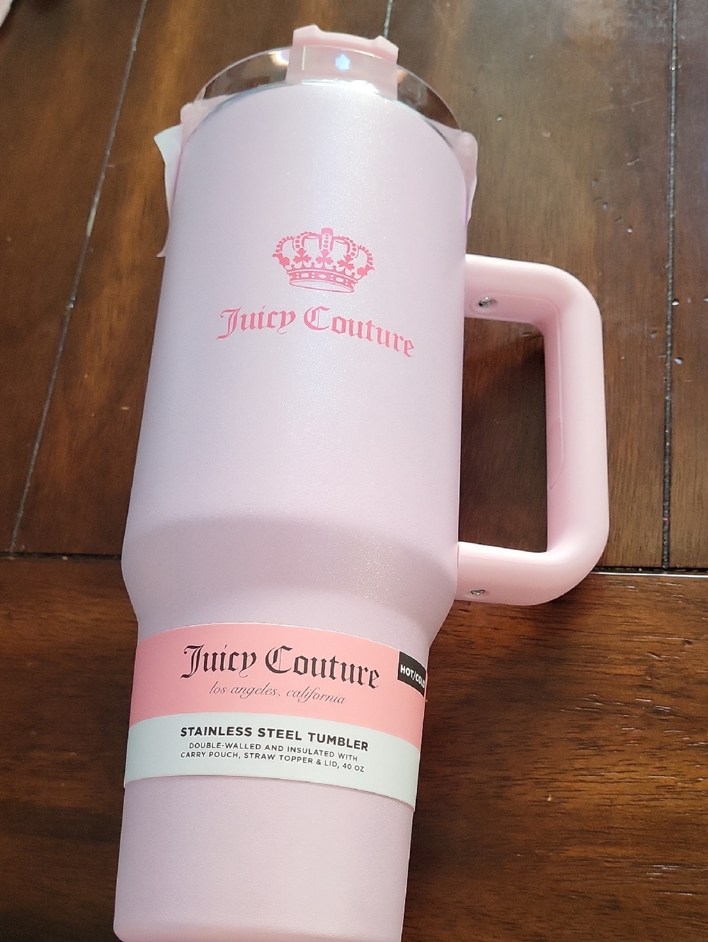 Juicy Couture Light Pink Insulated Stainless Steel Tumbler with Handle